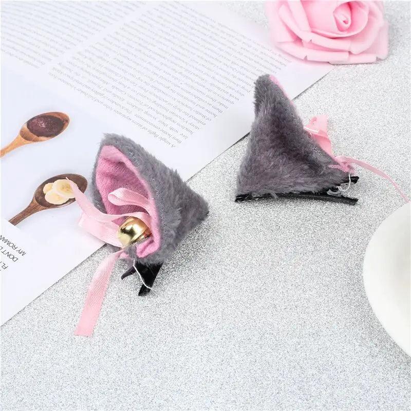 Plush Cat Ears Hair Clips Pair, 6 Colors - Just Cats - Gifts for Cat Lovers