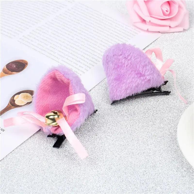 Plush Cat Ears Hair Clips Pair, 6 Colors - Just Cats - Gifts for Cat Lovers