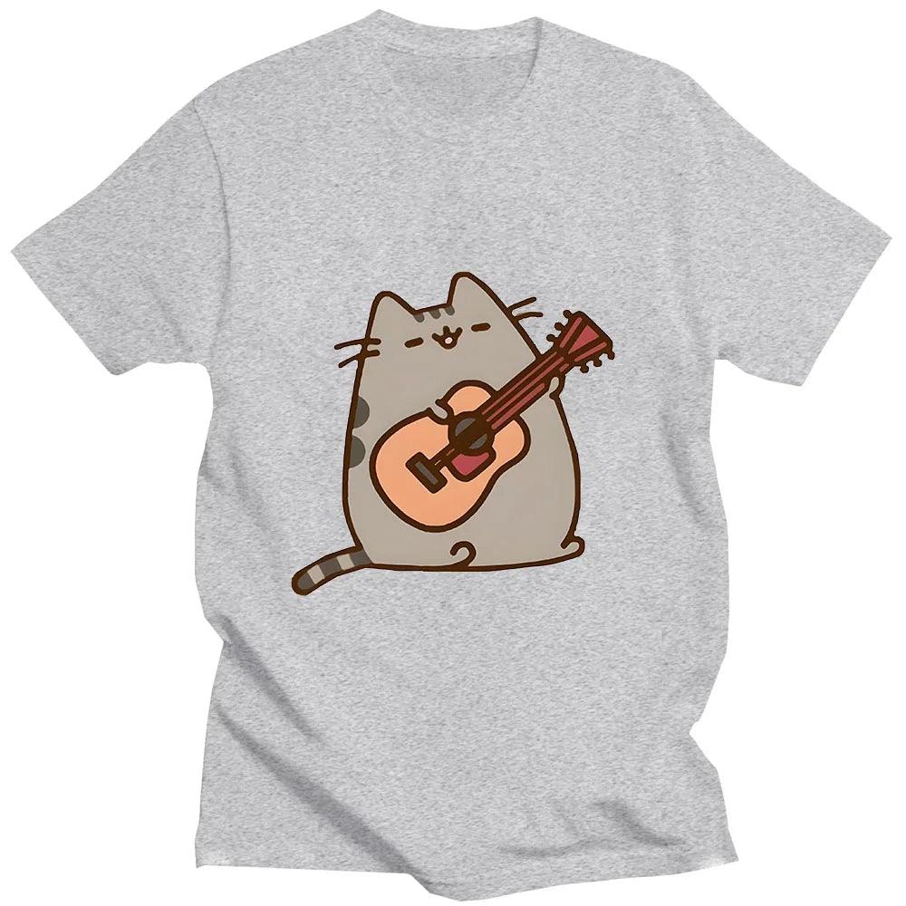 Pusheenn Cat Playing Guitar T-shirt, 7 colors, XS-XXL - Just Cats - Gifts for Cat Lovers