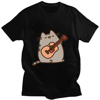 Pusheenn Cat Playing Guitar T-shirt, 7 colors, XS-XXL - Just Cats - Gifts for Cat Lovers