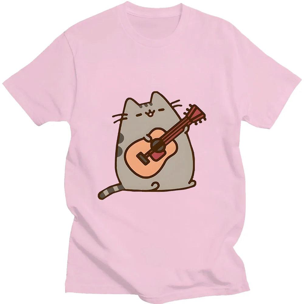 Pusheenn Cat Playing Guitar T-shirt, 7 colors, XS-XXL - Just Cats - Gifts for Cat Lovers