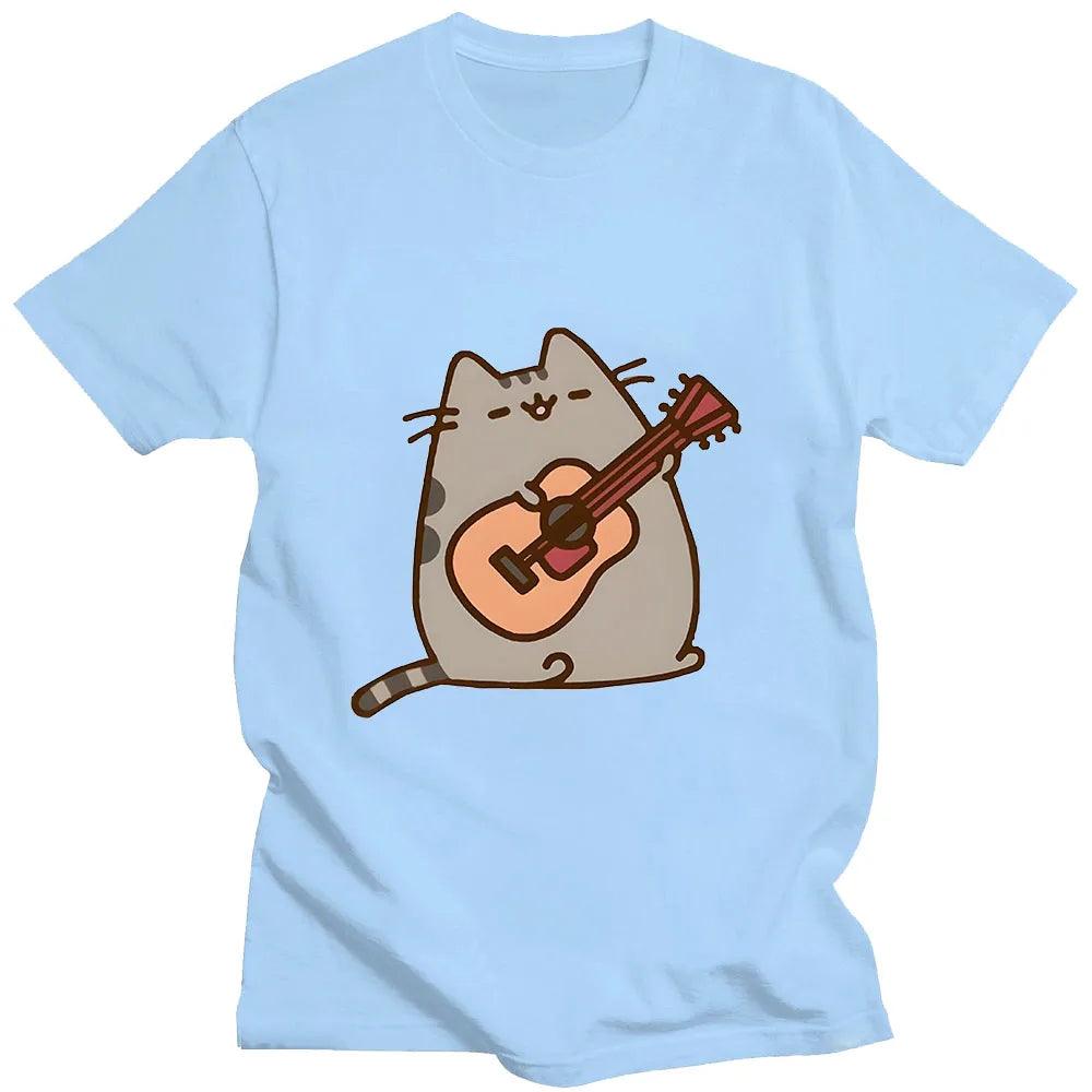 Pusheenn Cat Playing Guitar T-shirt, 7 colors, XS-XXL - Just Cats - Gifts for Cat Lovers