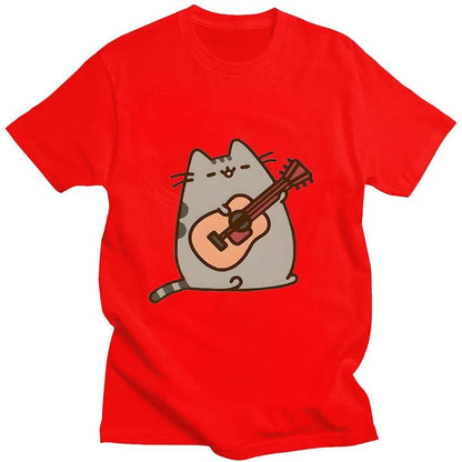 Pusheenn Cat Playing Guitar T-shirt, 7 colors, XS-XXL - Just Cats - Gifts for Cat Lovers