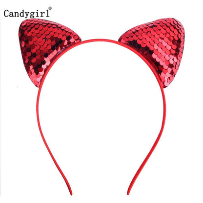 Reversible Sequin Cat Ears Head Band, 18 Colors - Just Cats - Gifts for Cat Lovers