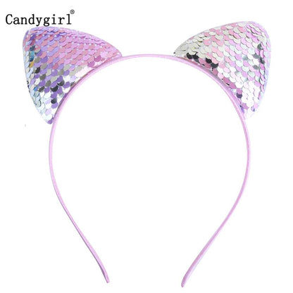 Reversible Sequin Cat Ears Head Band, 18 Colors - Just Cats - Gifts for Cat Lovers