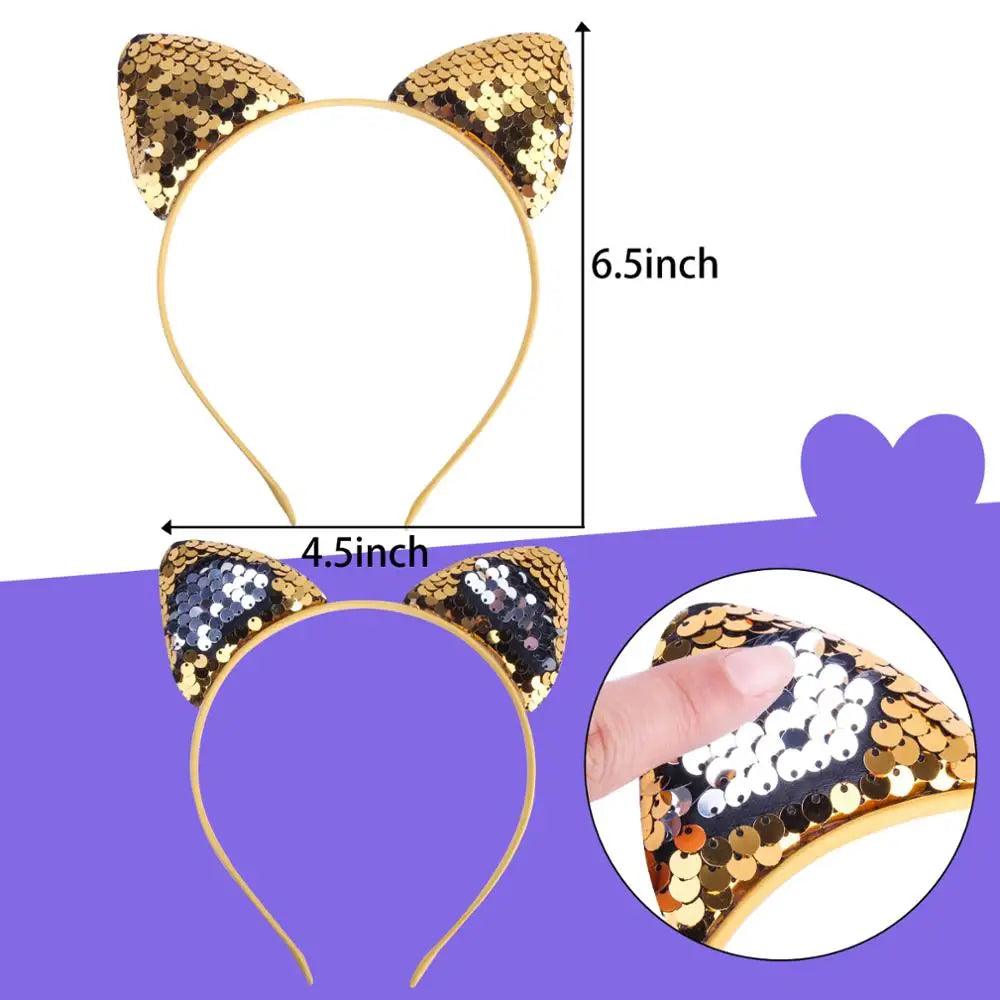 Reversible Sequin Cat Ears Head Band, 18 Colors - Just Cats - Gifts for Cat Lovers