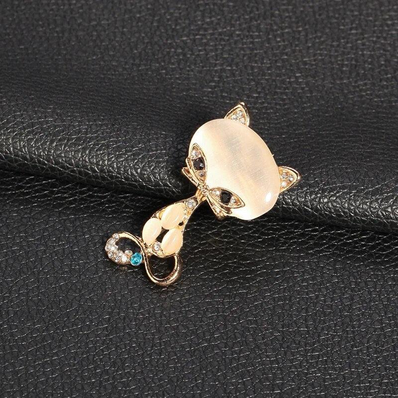 Rhinestone Opal Cat Brooch - Just Cats - Gifts for Cat Lovers