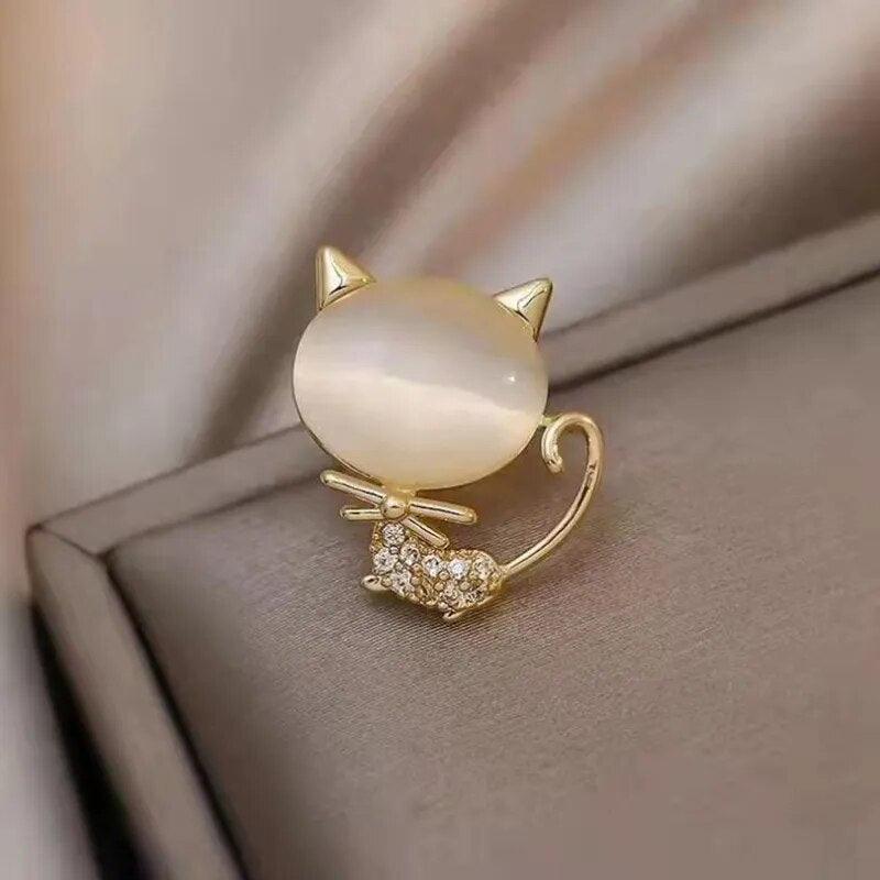 Rhinestone Opal Cat Brooch - Just Cats - Gifts for Cat Lovers