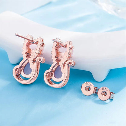 Rose Gold Pink Quartz and Zirconia Stud Earrings - Just Cats - Gifts for Cat Lovers