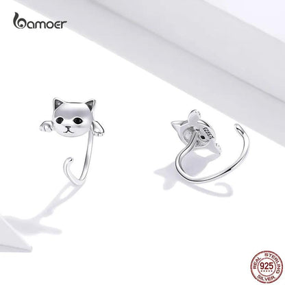 silver and Zircon Cat Stud earrings 4 colors - Just Cats - Gifts for Cat Lovers