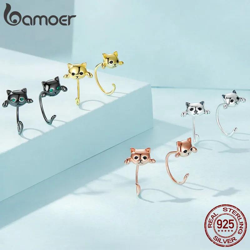 silver and Zircon Cat Stud earrings 4 colors - Just Cats - Gifts for Cat Lovers