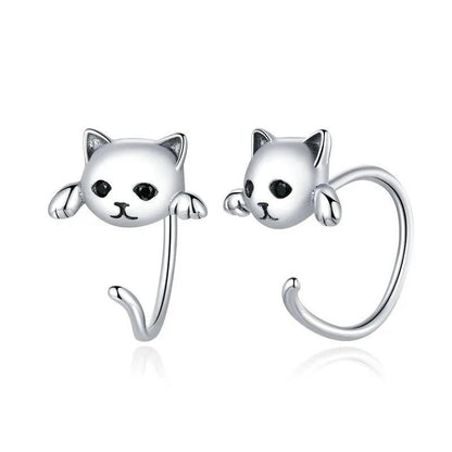 silver and Zircon Cat Stud earrings 4 colors - Just Cats - Gifts for Cat Lovers