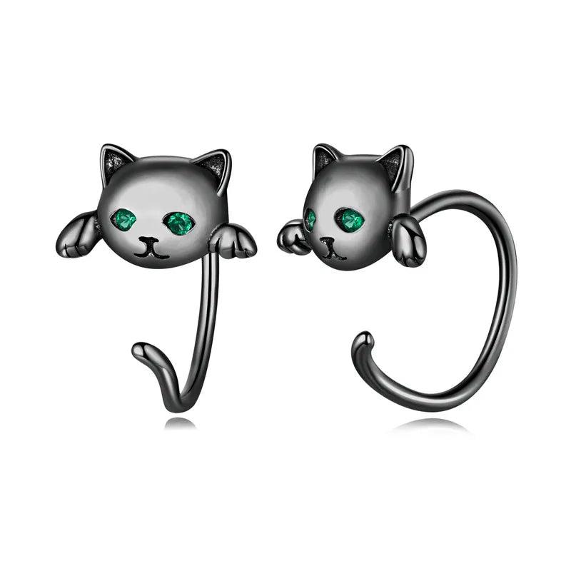 silver and Zircon Cat Stud earrings 4 colors - Just Cats - Gifts for Cat Lovers