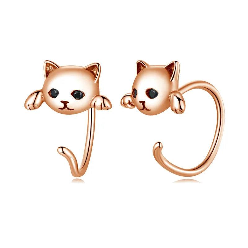 silver and Zircon Cat Stud earrings 4 colors - Just Cats - Gifts for Cat Lovers