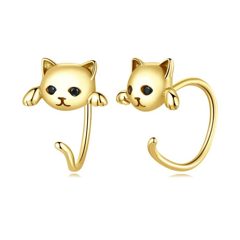 silver and Zircon Cat Stud earrings 4 colors - Just Cats - Gifts for Cat Lovers