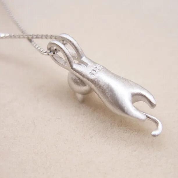 Silver Hanging Cat Pendant Necklace - Just Cats - Gifts for Cat Lovers