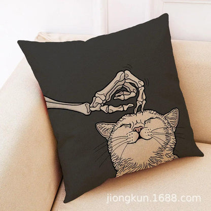 Skeletons and Cat Throw Pillowcase - Just Cats - Gifts for Cat Lovers