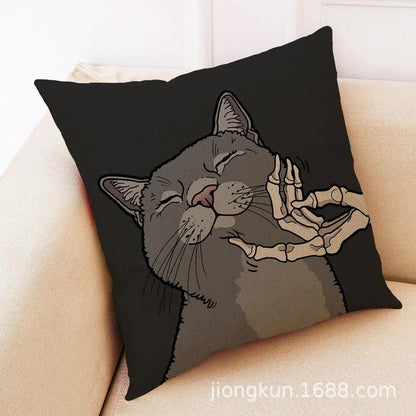 Skeletons and Cat Throw Pillowcase - Just Cats - Gifts for Cat Lovers