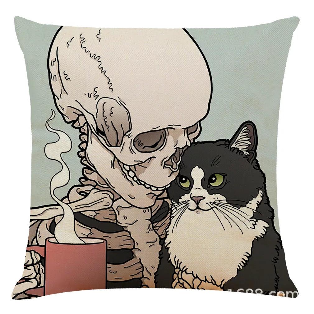 Skeletons and Cat Throw Pillowcase - Just Cats - Gifts for Cat Lovers