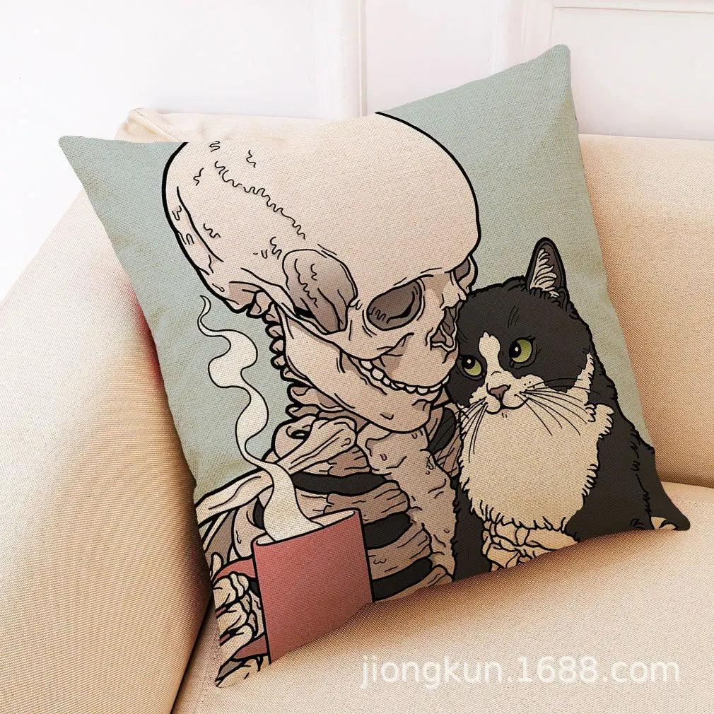 Skeletons and Cat Throw Pillowcase - Just Cats - Gifts for Cat Lovers