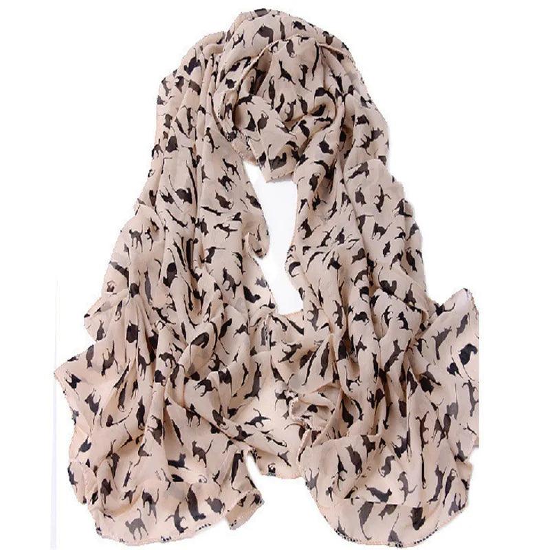 Small Cats Printed Shawl Scarf, Black/Khaki/Pink - Just Cats - Gifts for Cat Lovers