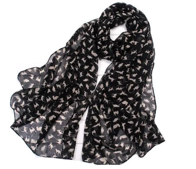 Small Cats Printed Shawl Scarf, Black/Khaki/Pink - Just Cats - Gifts for Cat Lovers