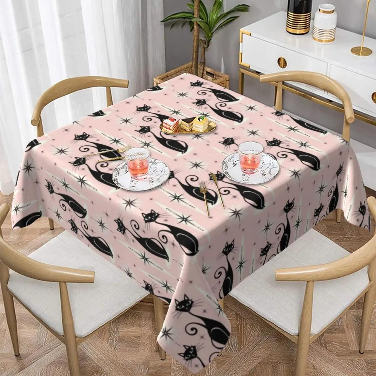 Spider Web Black Cat Linen Tablecloth Halloween Print Party Holiday Decoration Tablecloth Washable Rectangular Tablecloth - Just Cats - Gifts for Cat Lovers