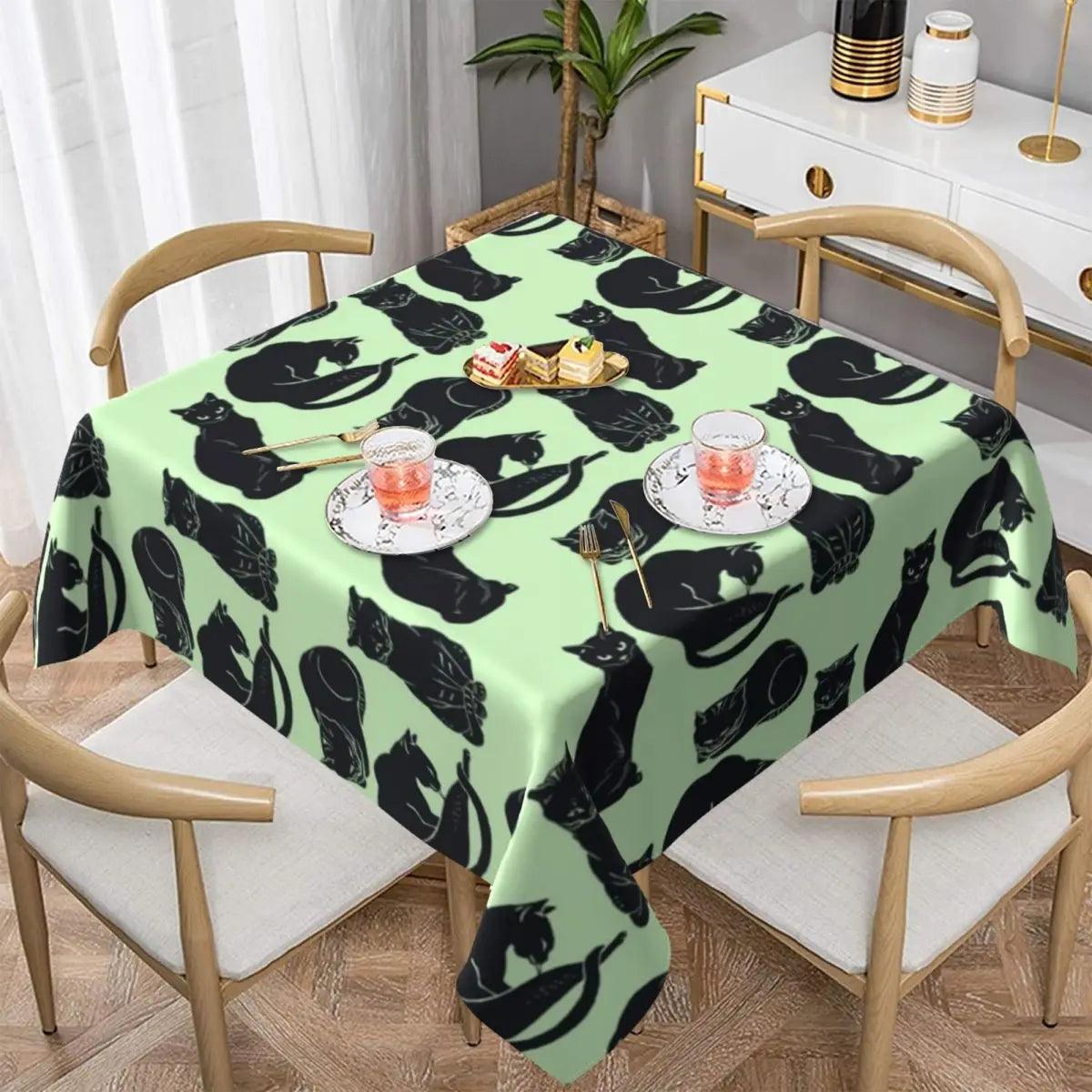 Spider Web Black Cat Linen Tablecloth Halloween Print Party Holiday Decoration Tablecloth Washable Rectangular Tablecloth - Just Cats - Gifts for Cat Lovers