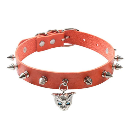 Spike Cat Head PU Leather Choker 10 colors - Just Cats - Gifts for Cat Lovers