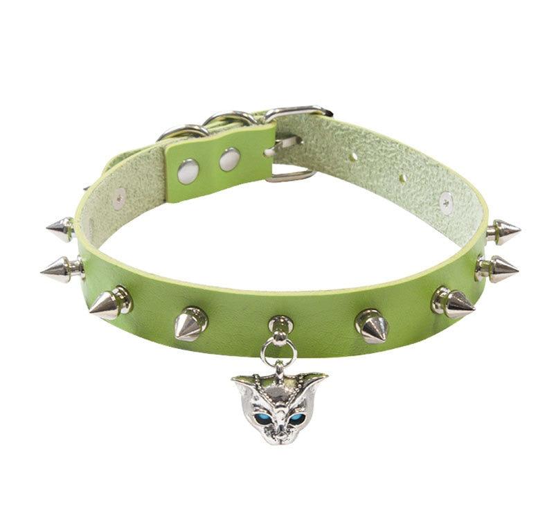 Spike Cat Head PU Leather Choker 10 colors - Just Cats - Gifts for Cat Lovers