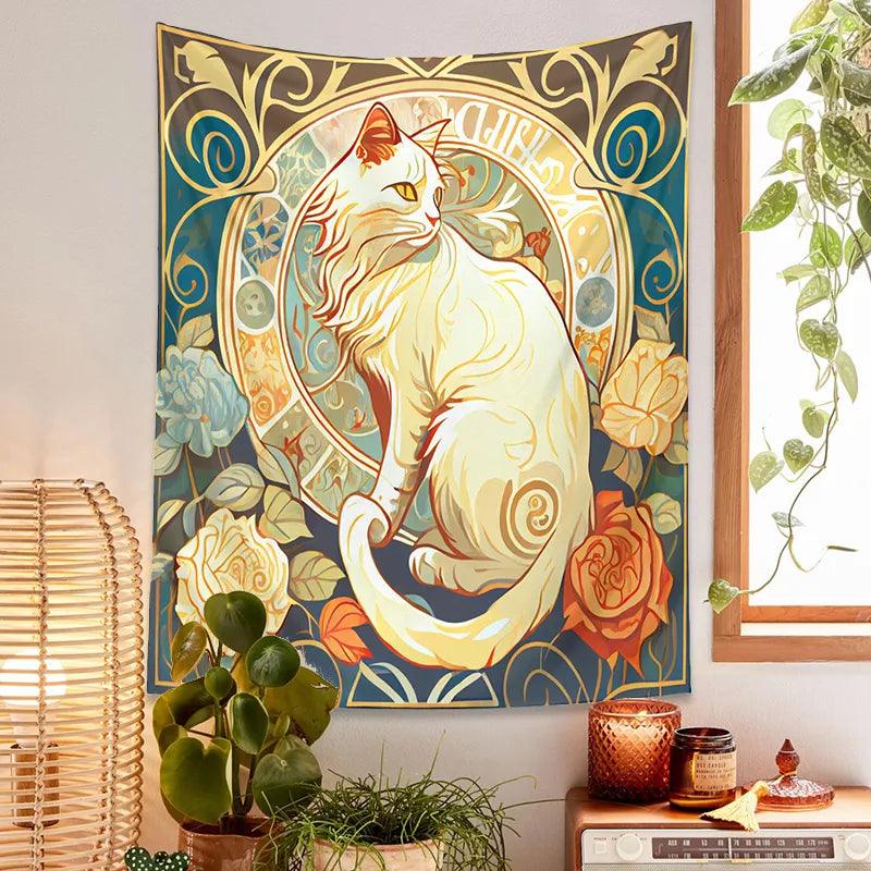 Stained Glass Style Cat Print Tapestry, 4 Styles - Just Cats - Gifts for Cat Lovers