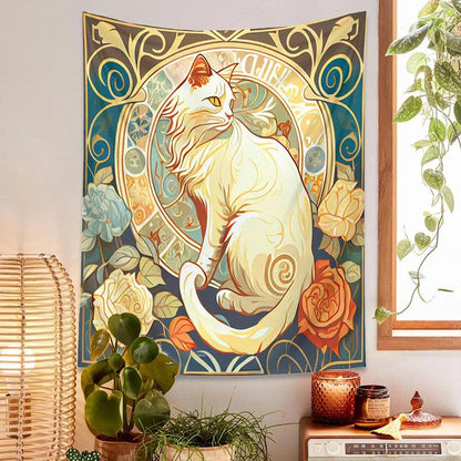 Stained Glass Style Cat Print Tapestry, 4 Styles - Just Cats - Gifts for Cat Lovers