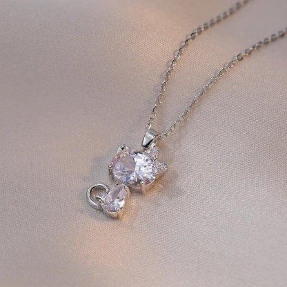 Stainless Steel &amp; Zircon Small Cat Pendant Necklace, 2 Colors - Just Cats - Gifts for Cat Lovers