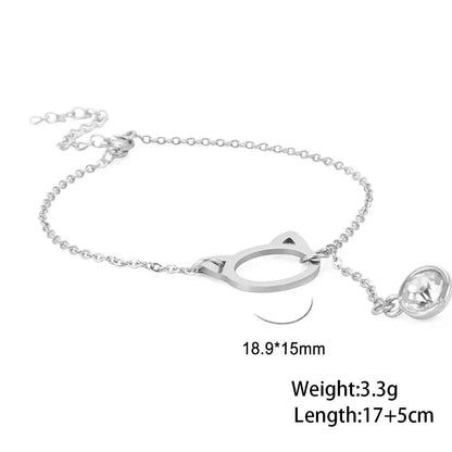 Stainless Steel cat head and Crystal Chain Bracelet - Just Cats - Gifts for Cat Lovers