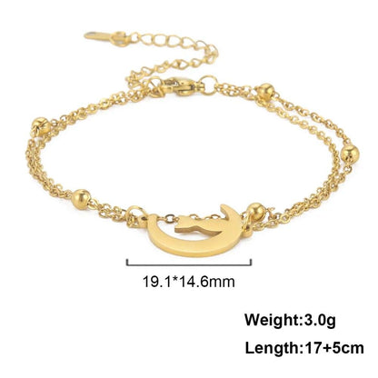 Stainless Steel Crescent Moon Cat charm Bracelets, Silver/Gold - Just Cats - Gifts for Cat Lovers