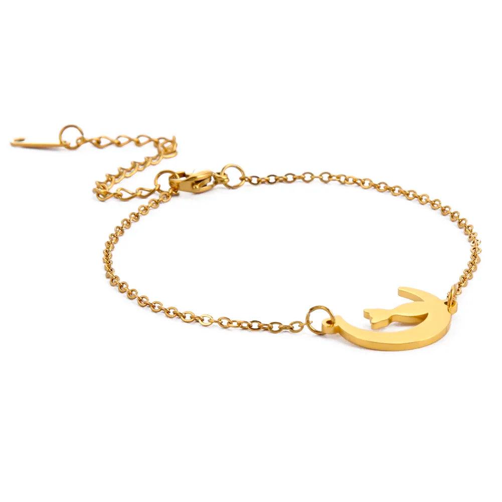 Stainless Steel Crescent Moon Cat charm Bracelets, Silver/Gold - Just Cats - Gifts for Cat Lovers