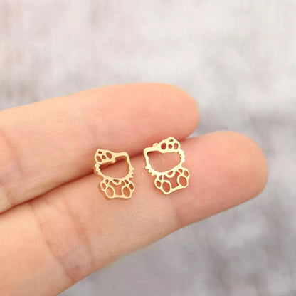 Stainless Steel Hello Kitty Hollow Stud Earrings , 4 Colors - Just Cats - Gifts for Cat Lovers