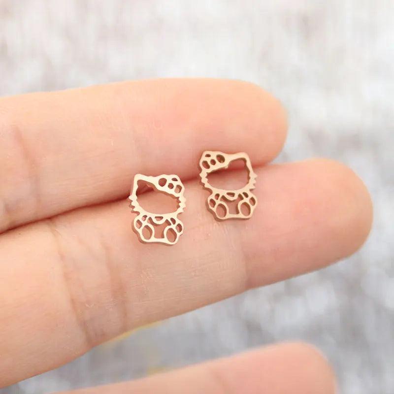 Stainless Steel Hello Kitty Hollow Stud Earrings , 4 Colors - Just Cats - Gifts for Cat Lovers