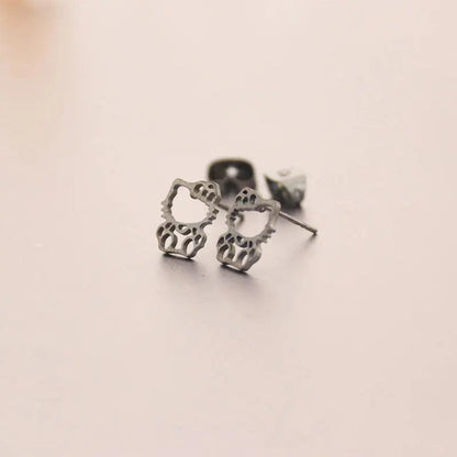 Stainless Steel Hello Kitty Hollow Stud Earrings , 4 Colors - Just Cats - Gifts for Cat Lovers