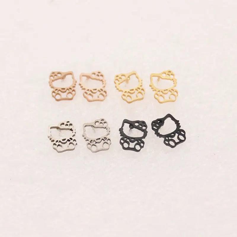 Stainless Steel Hello Kitty Hollow Stud Earrings , 4 Colors - Just Cats - Gifts for Cat Lovers