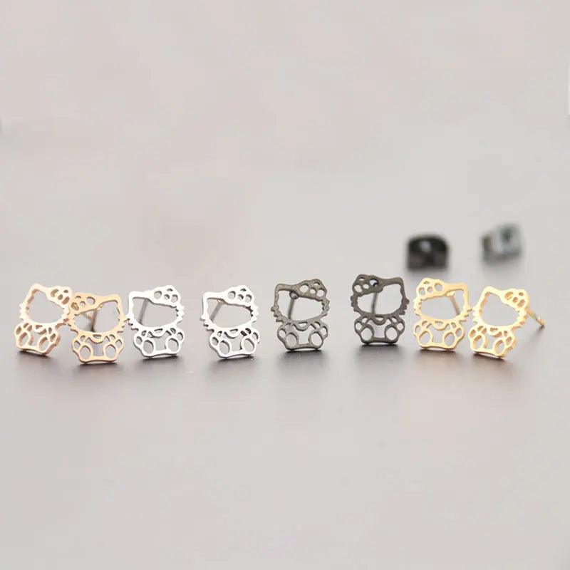 Stainless Steel Hello Kitty Hollow Stud Earrings , 4 Colors - Just Cats - Gifts for Cat Lovers