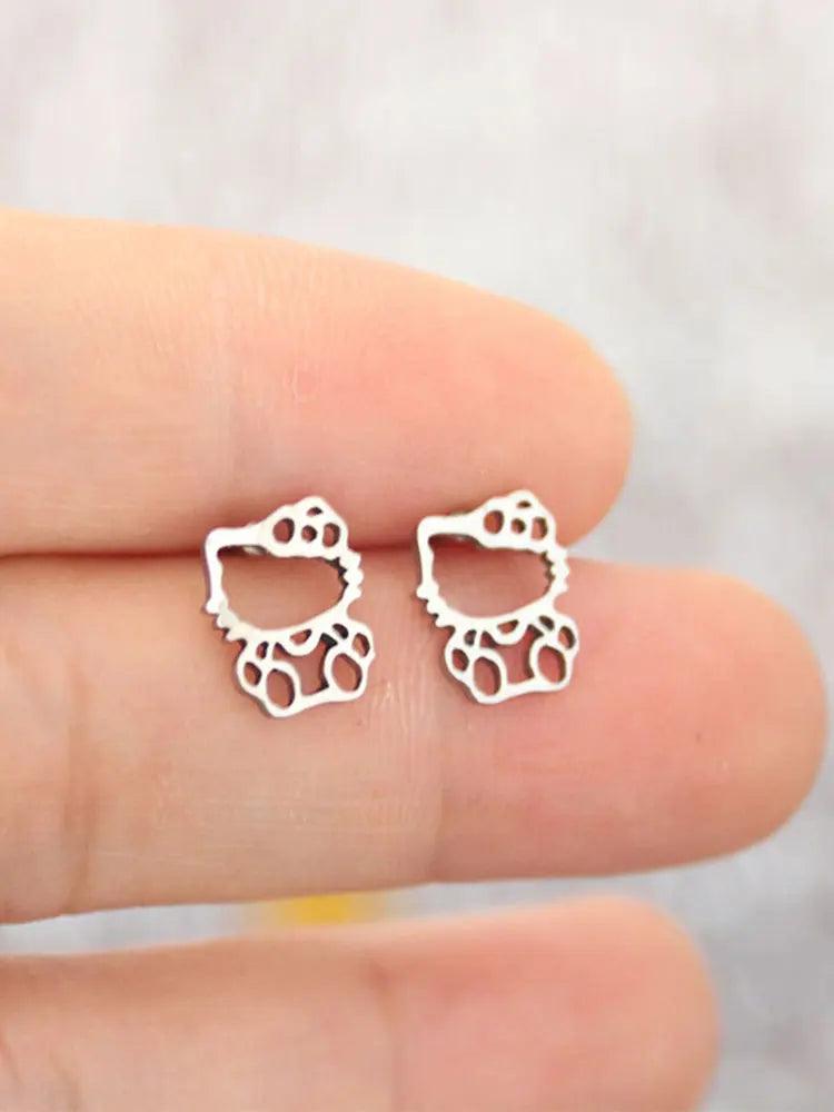 Stainless Steel Hello Kitty Hollow Stud Earrings , 4 Colors - Just Cats - Gifts for Cat Lovers