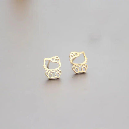 Stainless Steel Hello Kitty Hollow Stud Earrings , 4 Colors - Just Cats - Gifts for Cat Lovers