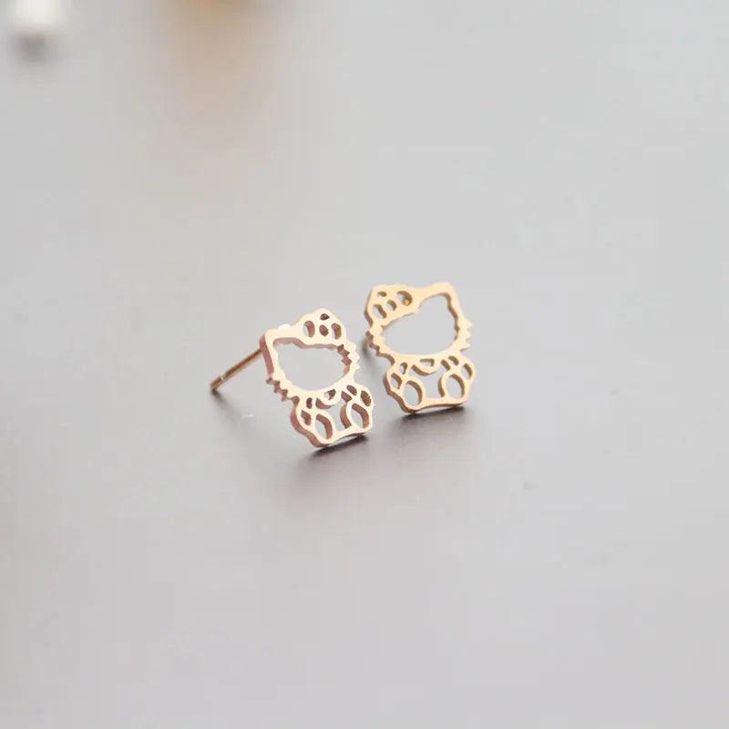 Stainless Steel Hello Kitty Hollow Stud Earrings , 4 Colors - Just Cats - Gifts for Cat Lovers