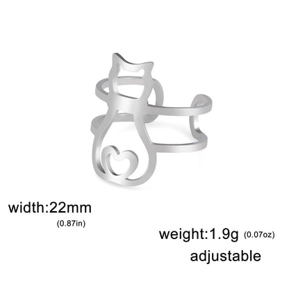 Stainless Steel Moon and Cat Ring, Adjustable - Just Cats - Gifts for Cat Lovers