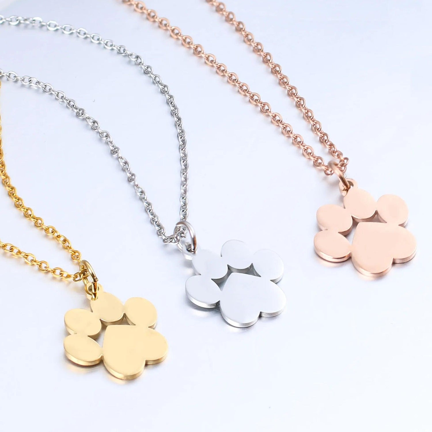 Stainless Steel Paw Pendant Necklace, Gold, Silver, Rose gold - Just Cats - Gifts for Cat Lovers