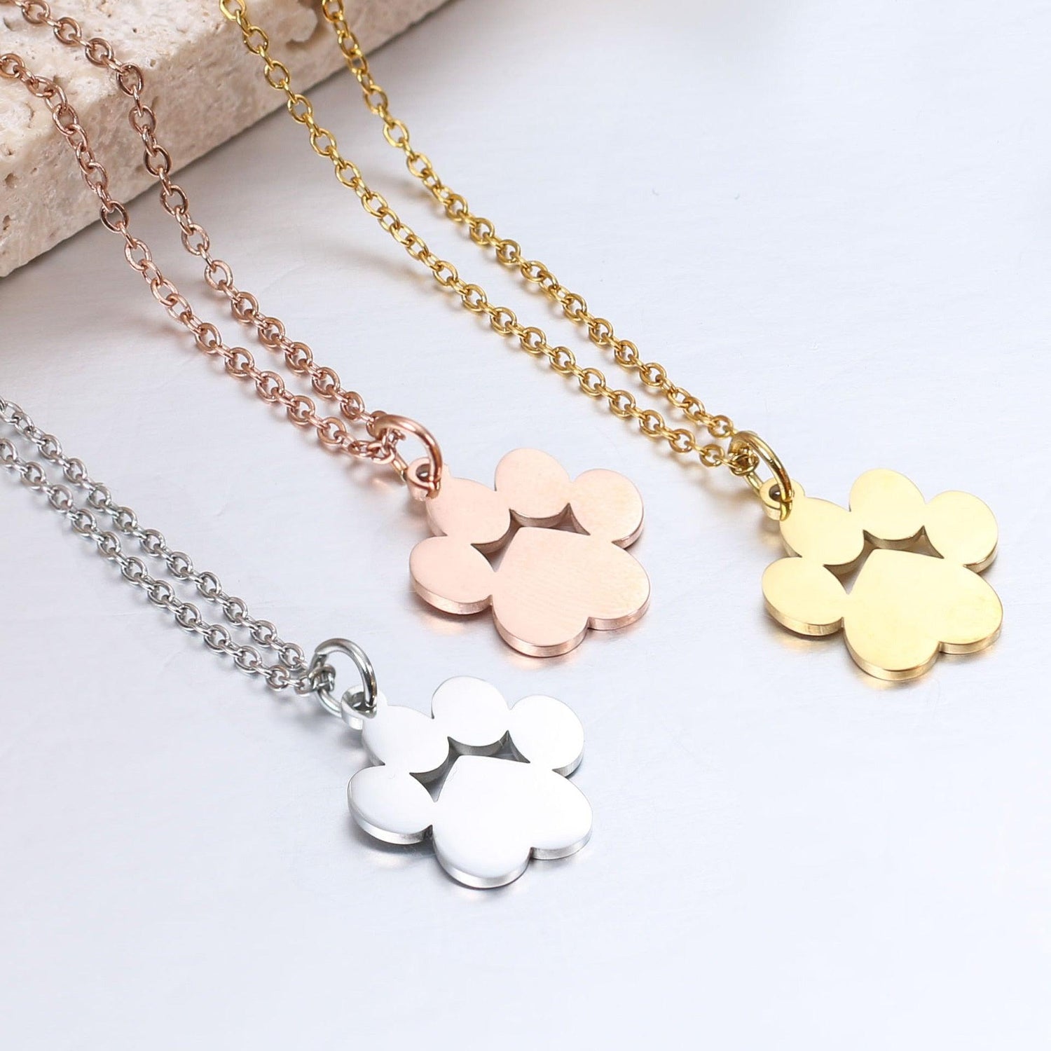 Stainless Steel Paw Pendant Necklace, Gold, Silver, Rose gold - Just Cats - Gifts for Cat Lovers