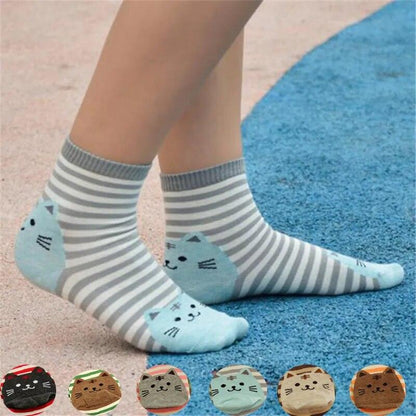 Striped Cartoon Cat Socks, 6 Color combinations - Just Cats - Gifts for Cat Lovers