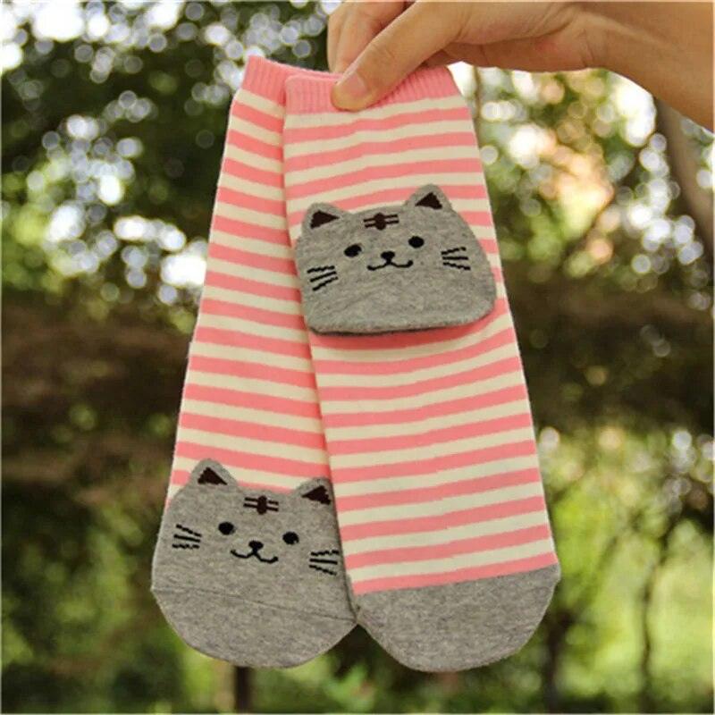 Striped Cartoon Cat Socks, 6 Color combinations - Just Cats - Gifts for Cat Lovers