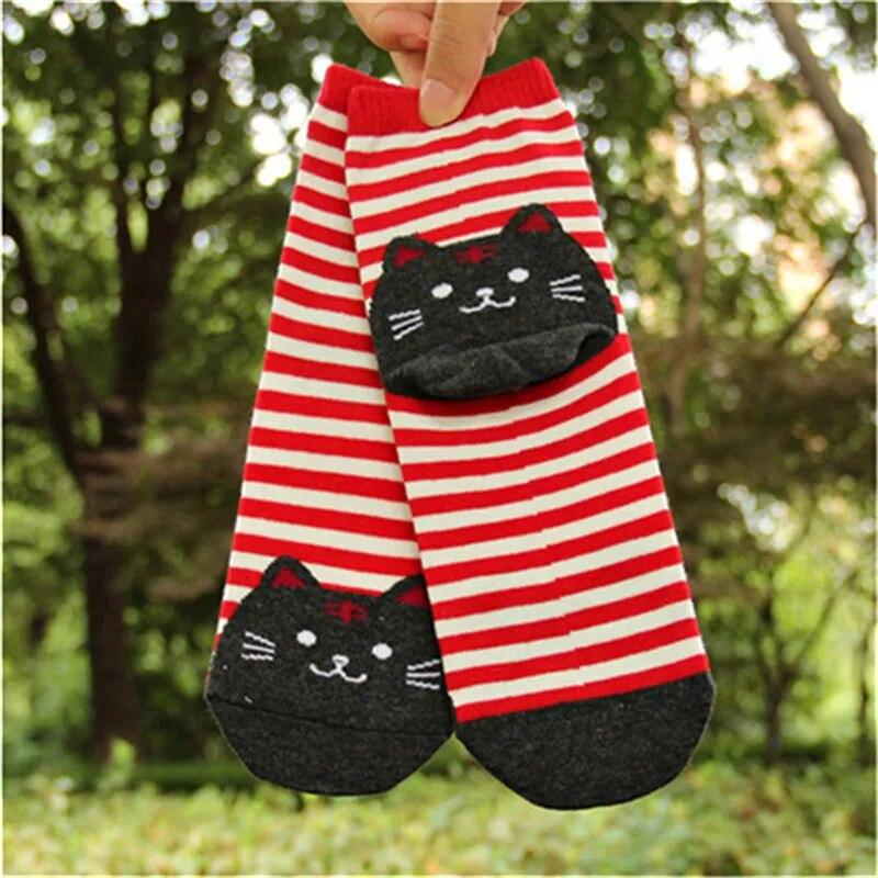 Striped Cartoon Cat Socks, 6 Color combinations - Just Cats - Gifts for Cat Lovers